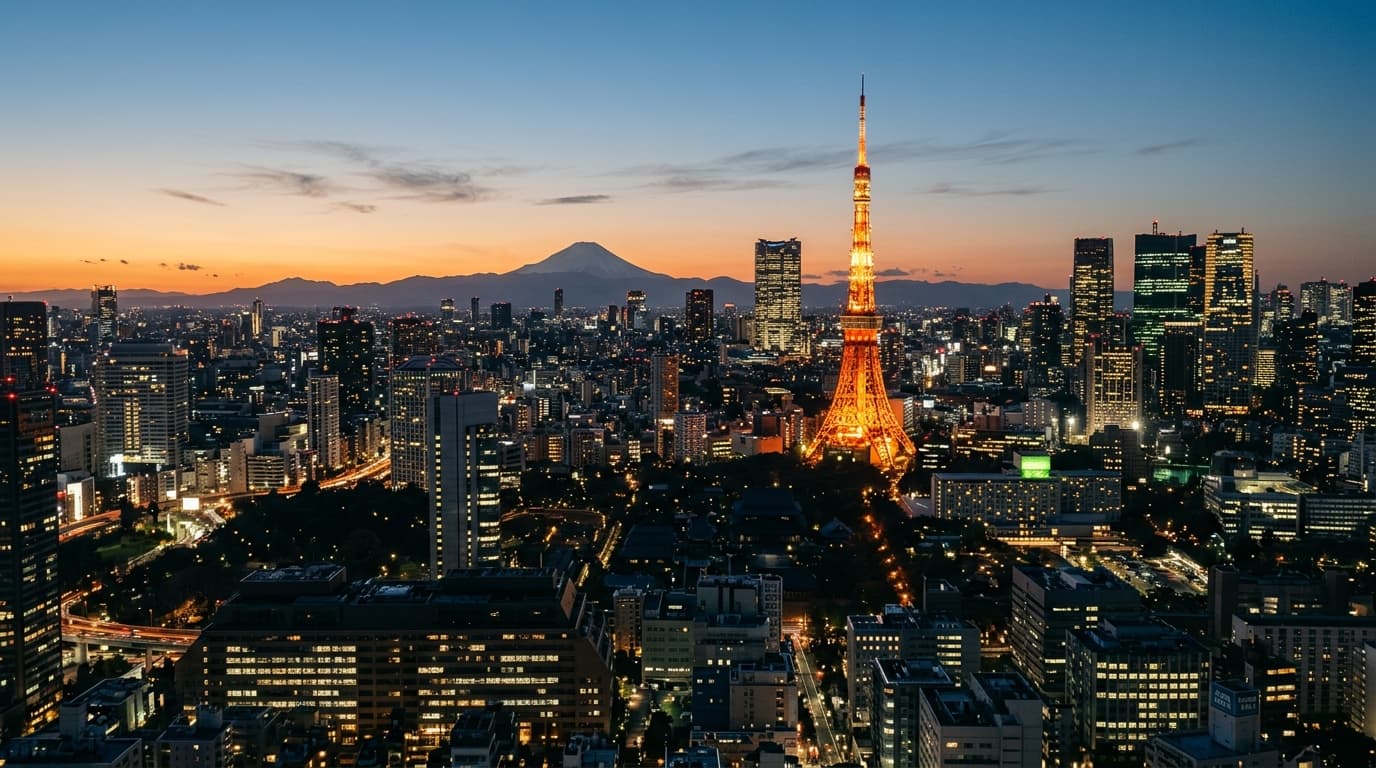 Tokyo Tower and city skyline at dusk